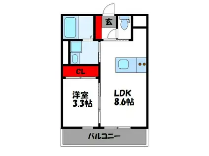 フィーリックス舞の里(1LDK/3階)の間取り写真
