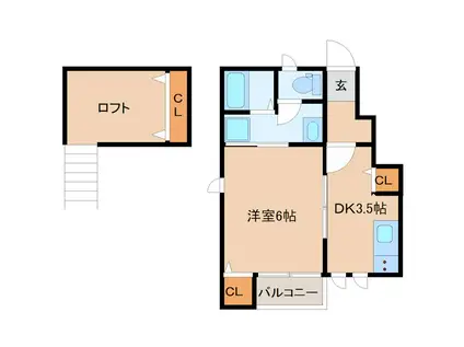 ボーヌンク二日市(1DK/1階)の間取り写真