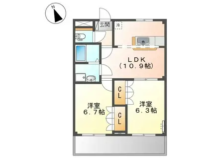 オベルジーヌ(2LDK/2階)の間取り写真