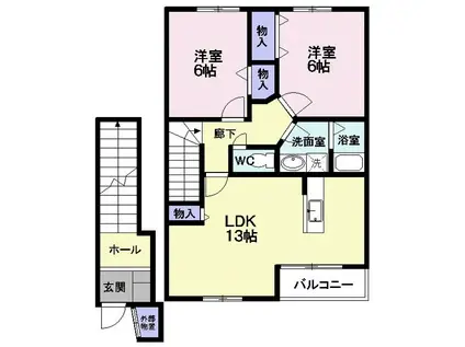 プラシード緑ヶ丘(2LDK/2階)の間取り写真