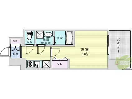 レジュールアッシュOSAKAGATEWAY(1K/10階)の間取り写真