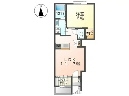 ハルカス ウエスト(1LDK/1階)の間取り写真