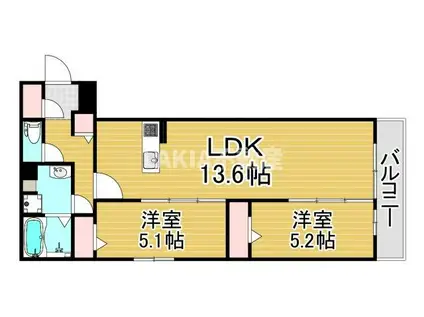 プリムール都島(2LDK/2階)の間取り写真