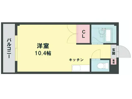 熊本市中央区渡鹿3丁目(ワンルーム/1階)の間取り写真