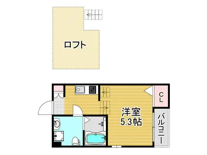 ハーモニーテラス花川(1K/2階)の間取り写真