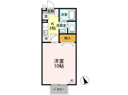 ボン・ソレーユ池端(1K/2階)の間取り写真