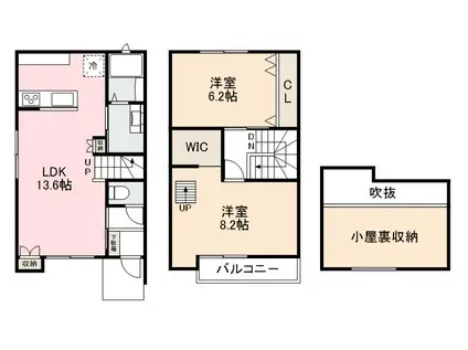 メゾネストX木太 B(2LDK/1階)の間取り写真