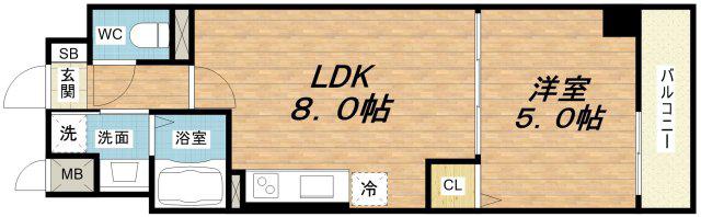 リアライズ今里南(1LDK/8階)の間取り写真