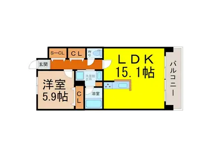らとぅーる代官町イースト(1LDK/6階)の間取り写真