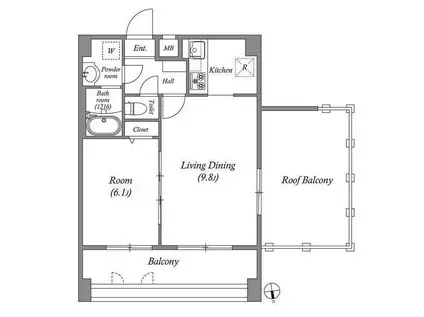 アーバハイツ六町環七北通(1LDK/7階)の間取り写真
