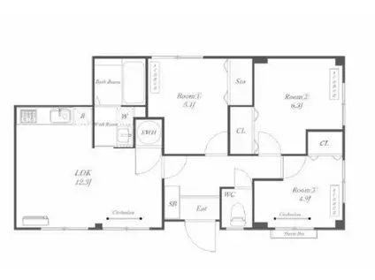 京急本線 上大岡駅 徒歩19分 2階建 築27年(3LDK/1階)の間取り写真