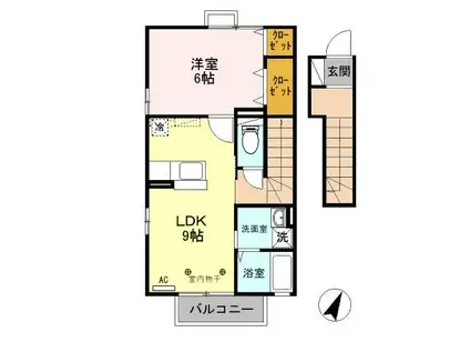 グランモア若草D(1LDK/2階)の間取り写真