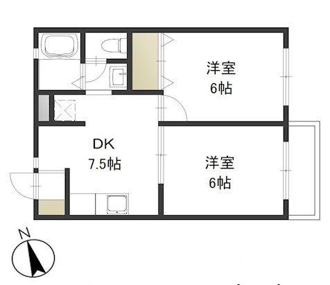 ベルエポックS(2DK/2階)の間取り写真