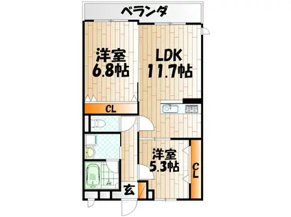 KIRA YAESU(2LDK/3階)の間取り写真