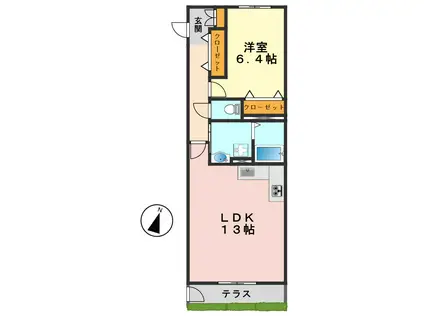 AMAZING GARDEN ノース(1LDK/1階)の間取り写真