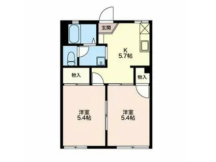 パークハイツ B棟(2K/1階)の間取り写真