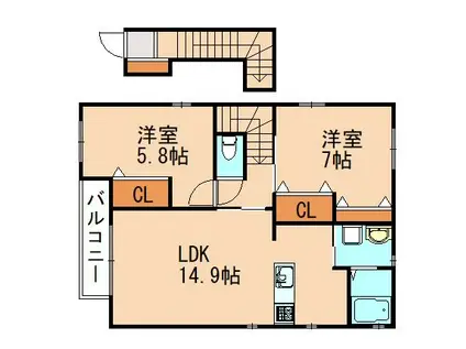 フォレストヴィラ川津  B棟(2LDK/2階)の間取り写真
