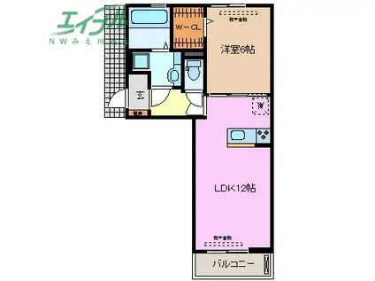 コンフィアンス(1LDK/2階)の間取り写真