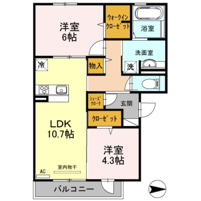 ソレイユ八尾(2LDK/3階)の間取り写真
