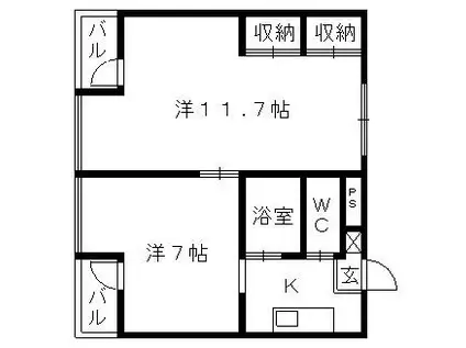 レインボープラザ(2K/4階)の間取り写真