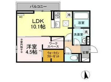 ユニヴェールF棟(1LDK/1階)の間取り写真