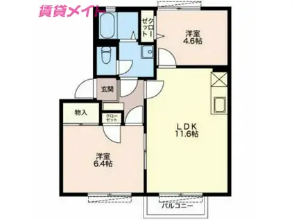 グラシューズウィル B棟(2LDK/1階)の間取り写真