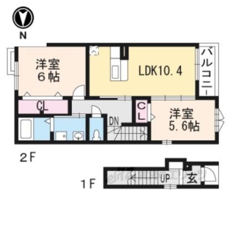 カーザ ミア VI(2LDK/2階)の間取り写真