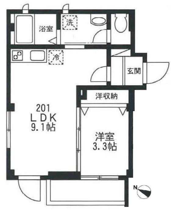 多喜川ビル(1LDK/2階)の間取り写真