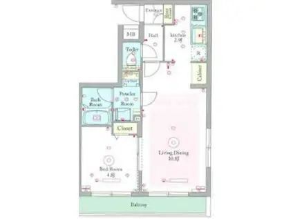 スカイコート戸越(1LDK/2階)の間取り写真