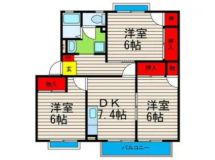 スターダストビラD棟(3DK/1階)の間取り写真