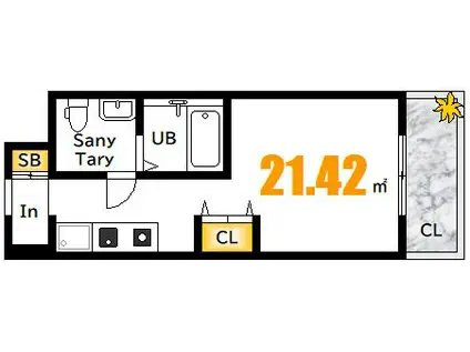 レジディア比治山公園(ワンルーム/2階)の間取り写真