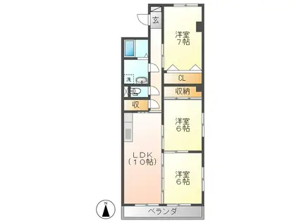 プラウドステージしもうちII(3LDK/2階)の間取り写真
