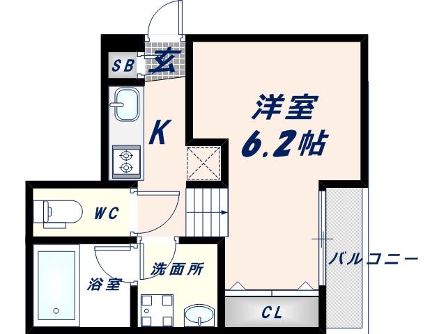 アクロスフェリオ(1K/2階)の間取り写真