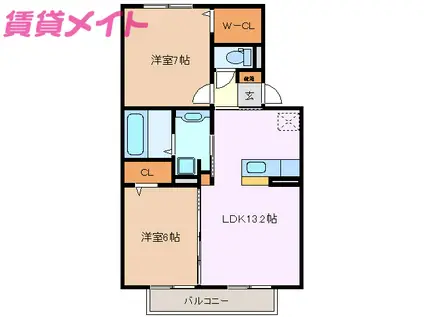 サンパティークM(2LDK/2階)の間取り写真