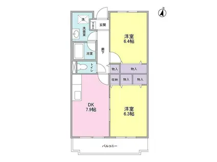 アルカディア三軒茶屋(2DK/3階)の間取り写真