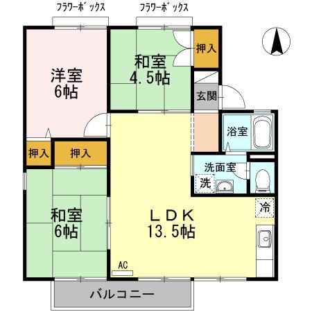 セジュールII野崎 B棟(3LDK/2階)の間取り写真