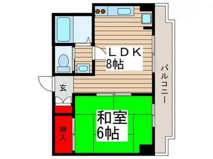 ハイツエバグリーン津田沼(1LDK/5階)の間取り写真