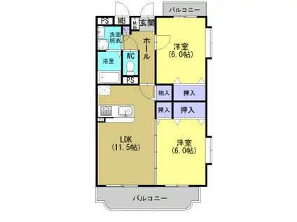 イーストチェリー壱番館(2LDK/3階)の間取り写真