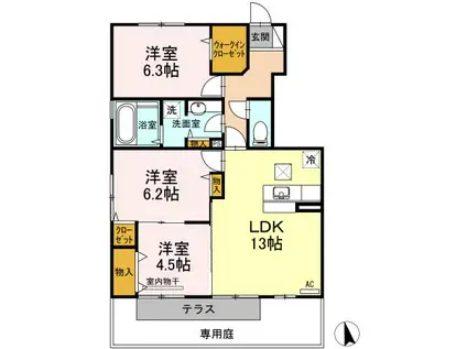 フォンターナ伏石II(3LDK/1階)の間取り写真