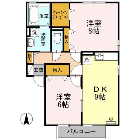 デュレ・ボナール B棟(2DK/2階)の間取り写真