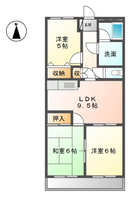 コンフォールS(3DK/2階)の間取り写真