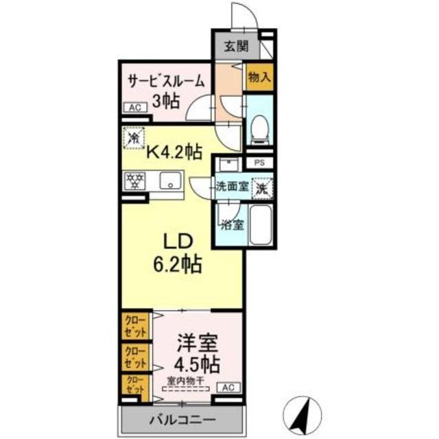 セレスティア中央 II(1LDK/2階)の間取り写真