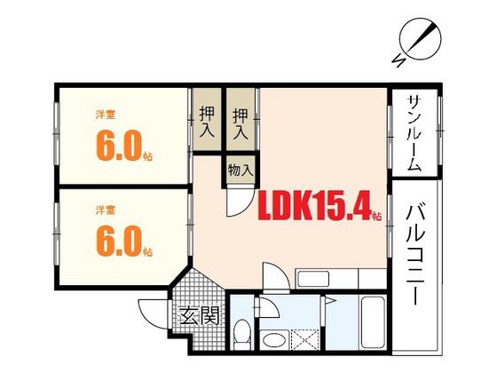 カルチェ堀田NO.1(2LDK/2階)の間取り写真