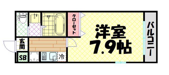クラウンハイム北心斎橋フラワーコート(1K/4階)の間取り写真