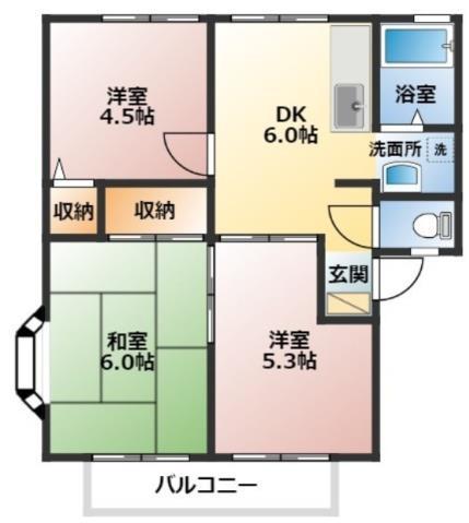 メイプル1番館(3DK/2階)の間取り写真