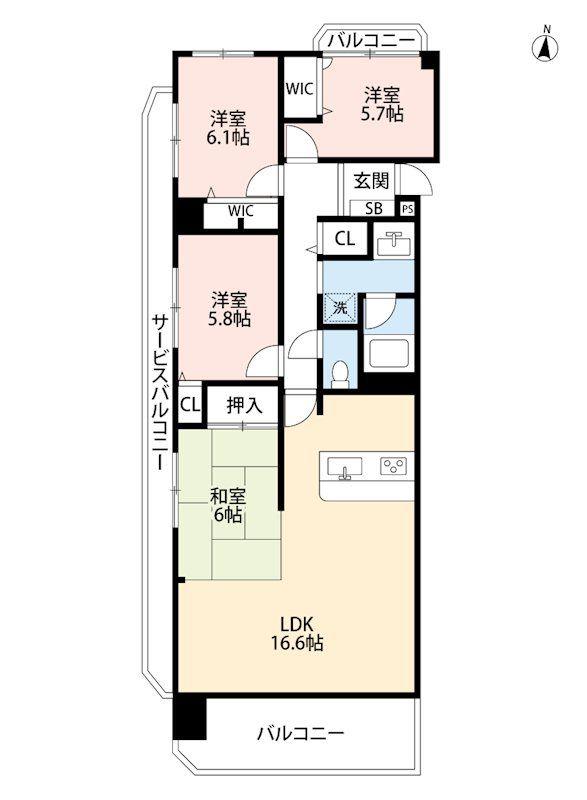 ヴェルビュ新屋敷東 401(4LDK/4階)の間取り写真