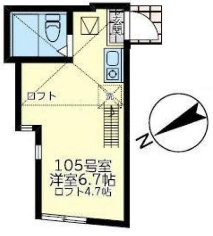 ユナイト西横浜ストラウド(ワンルーム/1階)の間取り写真