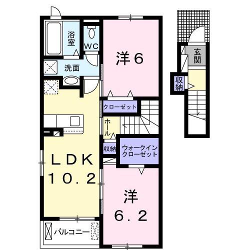 リヴァージュB(2LDK/2階)の間取り写真