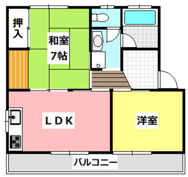 水尾ハイツ(2LDK/1階)の間取り写真