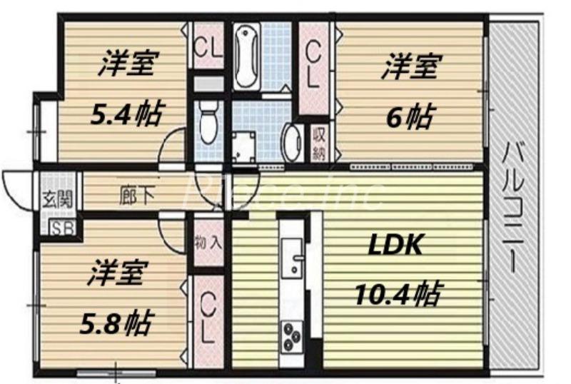 タイガーアネックス(3LDK/6階)の間取り写真